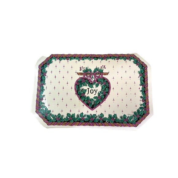 Christmas Placemat Set of 4 Holly Berries and Heart 18" x 11.75" Vintage - Picture 2 of 6